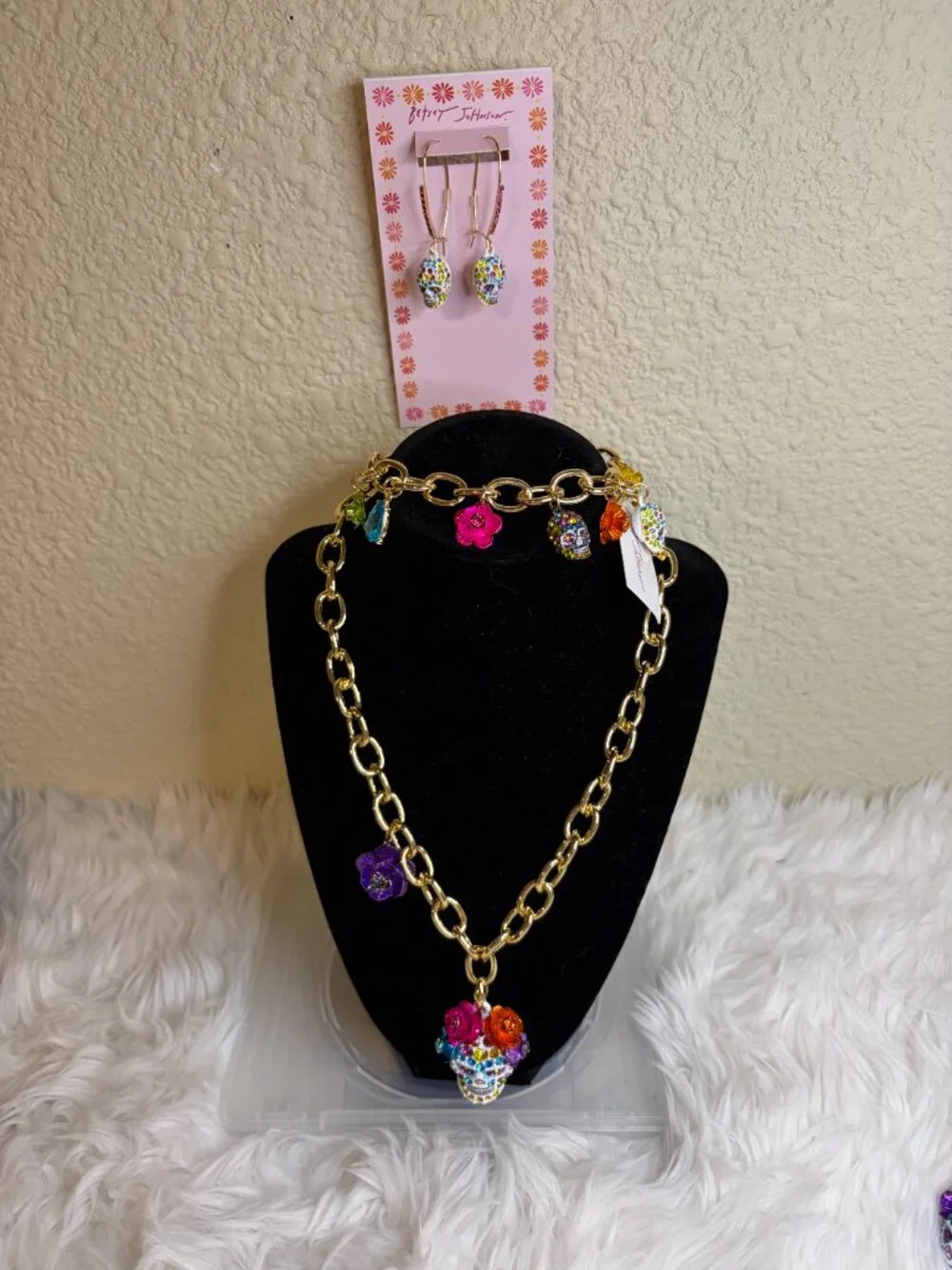 Betsey Johnson Sugar Skull Jewelry Set Necklace Bracelet Ring Earrings NWT
